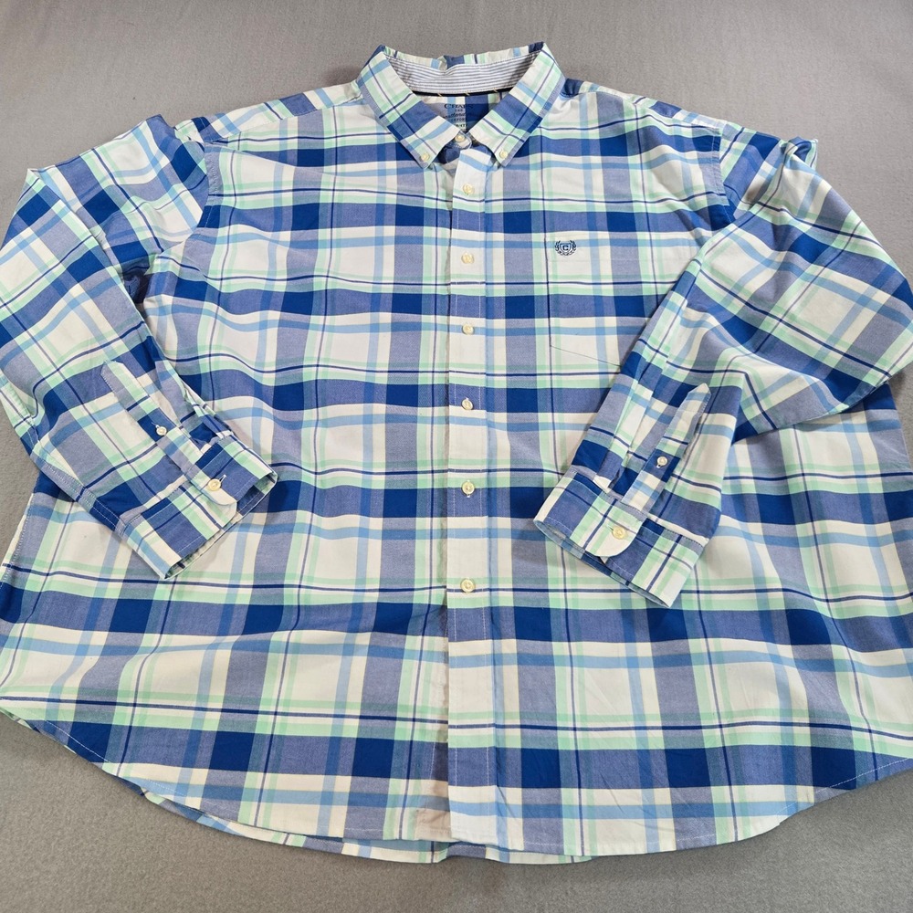 Chaps Oxford Shirt Men 4XB Blue Green Plaid Coastland Wash Long Sleeve Button Up
